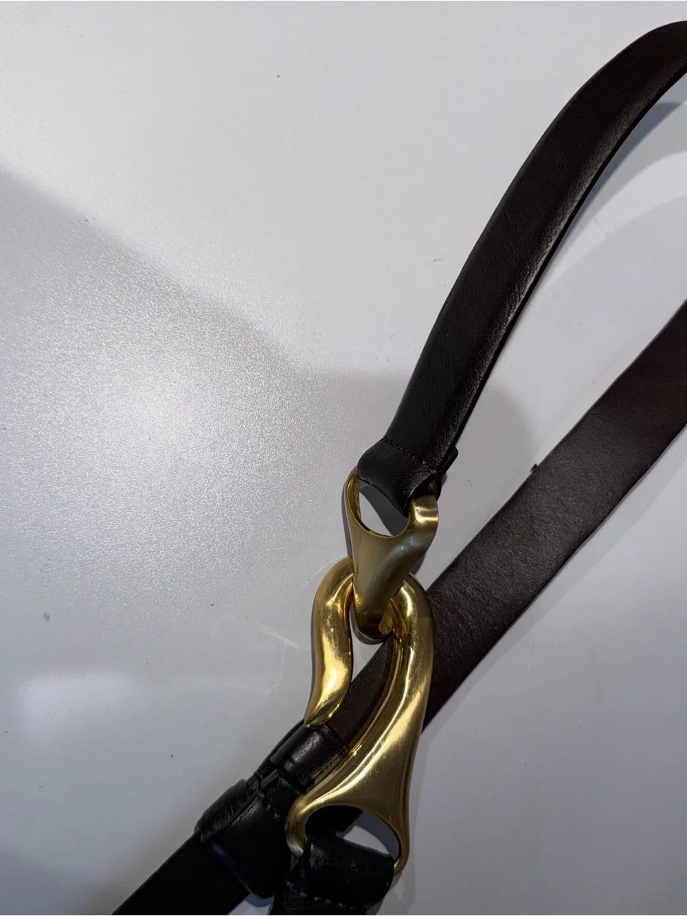 Chicos Womens Leather Brown Belt Adjustable M/L Brass Buckle 44”